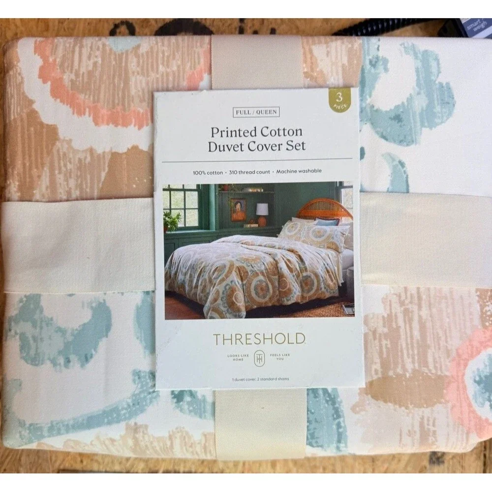 Threshold Suzani Duvet Cover Sham Set Full Queen Ivory Teal Blue New